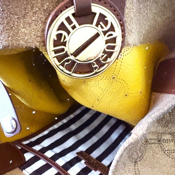 henri bendel Handbags - Henri Bendel Large Metallic Pierced Suede Shoulder Bag Carmel Leather EUC